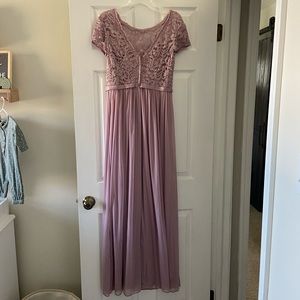 Bridesmaid dress from David’s bridal. Size 8. Brodice lace. Color quartz.